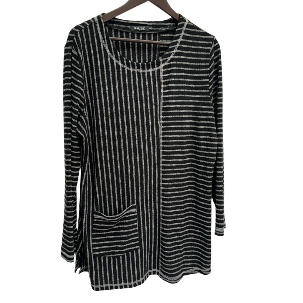 Papa Vancouver Black White Stripe Long Sleeve Tunic Top Size XXl
